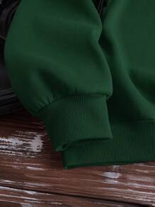 SHEIN EZwear 女款卡通字母印花衛衣 - 墨綠色 - 查看 4