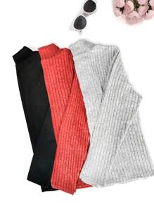 SHEIN EZwear Plus Size Solid Color Ribbed Knit Stand Collar T-Shirt - Multicolor - View 4