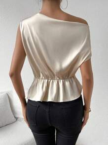 Chiquease 女用斜肩側褶襯衫 - 杏色 - 查看 2