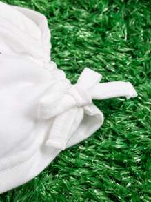 2pcs/Set Spring/Summer Baby Girls' Letter Print Denim Short With Distressed Effect And Sleeveless Top, Fashionable Outfits