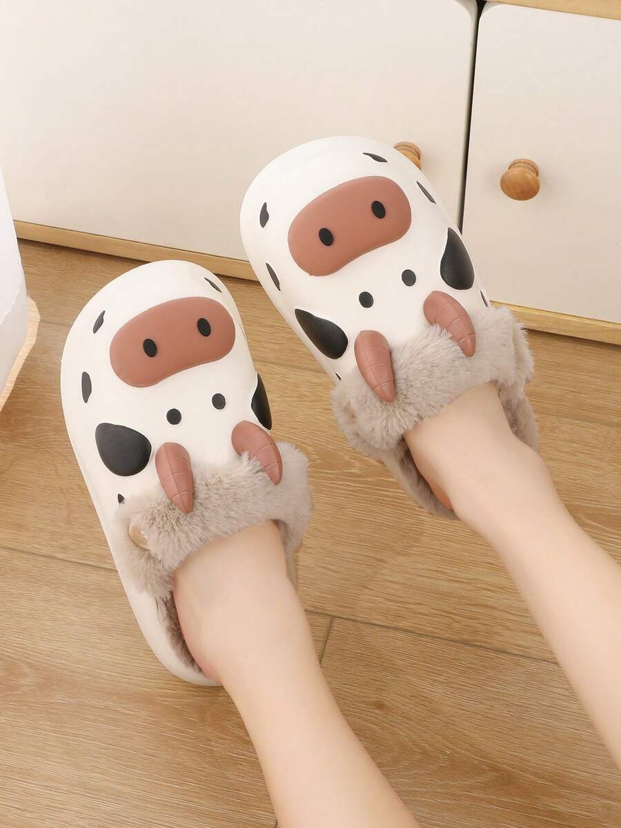 卡通風格女款易清潔新款eva拖鞋,防水,厚底,防滑耐用,適合室內冬季使用 - 白色 - 查看 1