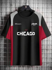 Manfinity Roghcode Áo thun nam tay raglan họa tiết chữ màu sắc rộng rãi - màu đen - Xem 4