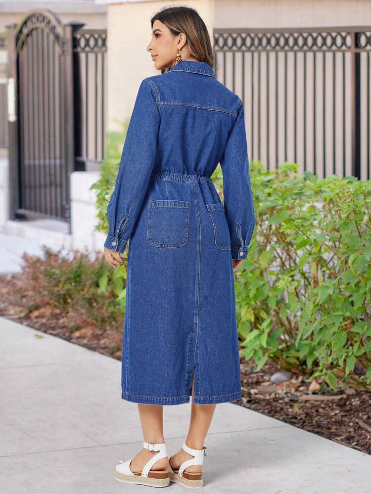 Women's Denim Drawstring Waist Dress Fall Cloth For Women