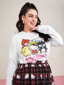 HELLO KITTY AND FRIENDS | SHEIN 加大尺寸卡通字母印花t恤 - 白色 - 查看 4