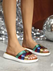 2323女式高跟平底涼鞋,配有金屬帶 - 金色 - 查看 4