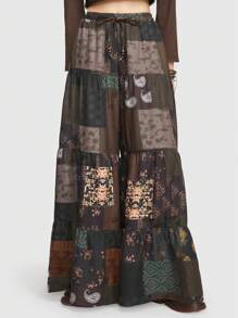 ROMWE Hippie Women's Patchwork Printed Wide Leg Pants - Multicolor - View 5