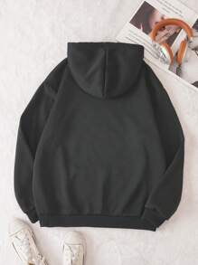 SHEIN EZwear 女式加大码卡通人物和字母印花连帽衫，带保暖内衬