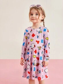 HELLO KITTY AND FRIENDS | SHEIN 少女休閒可愛風格Hello-Kitty粉色全印花裙子，適用於春夏季節 - 彩色 - 查看 5
