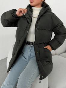 EURMUSE Women'S Zip Front Hooded Padded Jacket With Slanted Pockets - Khaki - View 5