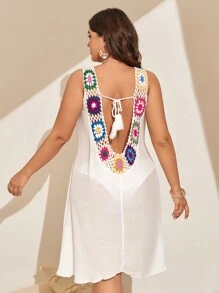 SHEIN Swim Curve Rozmiar Plus Damski Kwiatowy wzór Przezroczysta siatka Narzuta-sukienka - Biały - Zobacz 4