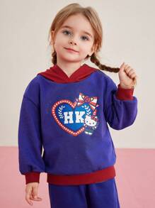 HELLO KITTY AND FRIENDS | SHEIN 年輕女孩色塊休閒套裝,卡通和字母印花 - 藍色 - 查看 5