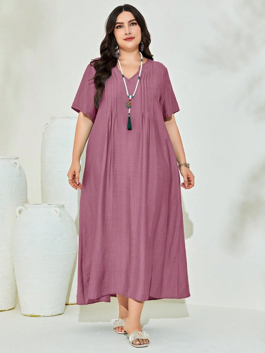 Al Najma Plus Solid Tunic Dress - Dusty Purple - View 1