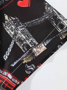 Manfinity Homme Men'S Plus Size Asymmetric Digital Print Shirt And Shorts Set - Black - View 4