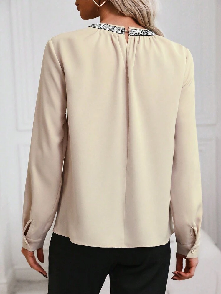 Sparkly Patchwork Hollow Out Shirt