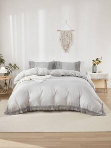 3pcs/Set Gray Fringe Mesh Polyester Bedding Set - Grey - View 17