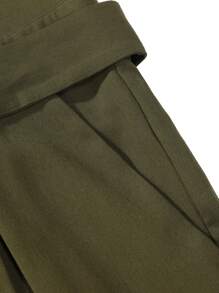 Manfinity Homme Men's Paper Bag Waist Straight Leg Trousers - Army Green - View 5