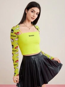 HELLO KITTY AND FRIENDS | SHEIN Cartoon Print Slim Fit Top - Mustard Yellow - View 7
