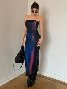 Aloruh 渐变蓝色绘画印花紧身长裙 - 彩色 - 查看 4