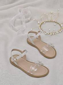 Girls Fashionable & Comfortable Transparent Pearl Wave Style Princess Sandals For Mid/Kids