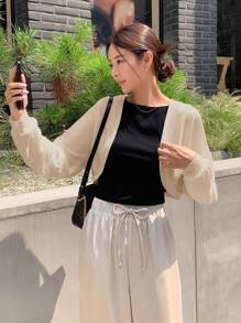 DAZY 女款純色長袖開襟休閒商務夾克，秋季薄款外套 - 杏色 - 查看 5