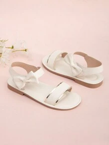 女孩交叉鬆緊帶和蝴蝶結裝飾平底涼鞋 - 白色 - 查看 4