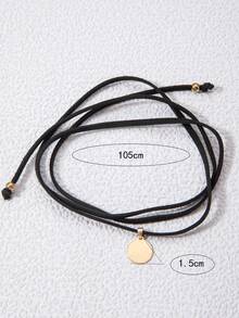 ROMWE 1 件簡約黑色天鵝絨繩圓形吊墜女式長項鍊,約會禮物 - 黑色 - 查看 3