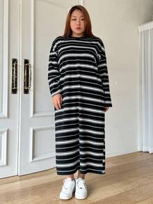 Dazy Petite Plus Women's Striped T-Shirt Dress - Black and White - View 5