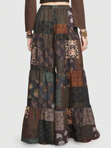 ROMWE Hippie Women's Patchwork Printed Wide Leg Pants - Multicolor - View 2