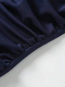 SHEIN Swim Curve Traje De Baño De Una Pieza De Talla Grande Para Mujer Con Detalle Fruncido Y Tirantes Finos - Azul Marino - Ver 3