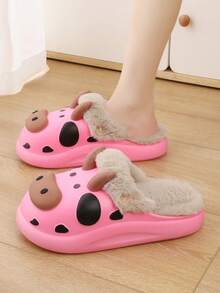 女款可愛卡通eva拖鞋防水易清潔防滑耐磨踩舒適柔軟家居室內厚底保暖鞋 - 西瓜粉 - 查看 2
