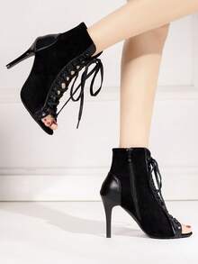 女款黑色高跟帶涼鞋,夏季細高跟繫帶禮服派對鞋 - 黑色 - 查看 3