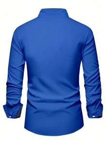 Manfinity Mode Men's Patchwork Floral Long Sleeve Shirt - Blue - View 2