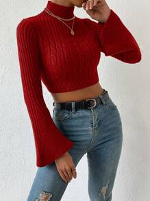 EURMUSE Women's Bell Sleeves Sweater - Burgundy - View 4