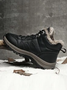 男士冬季防風、加絨內裡、防滑、高幫、大尺碼戶外攀登鞋,適用於青少年 - 黑色 - 查看 5