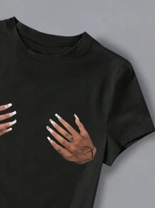 INAWLY Women's Short Sleeve Hand Printed Round Neck T-Shirt