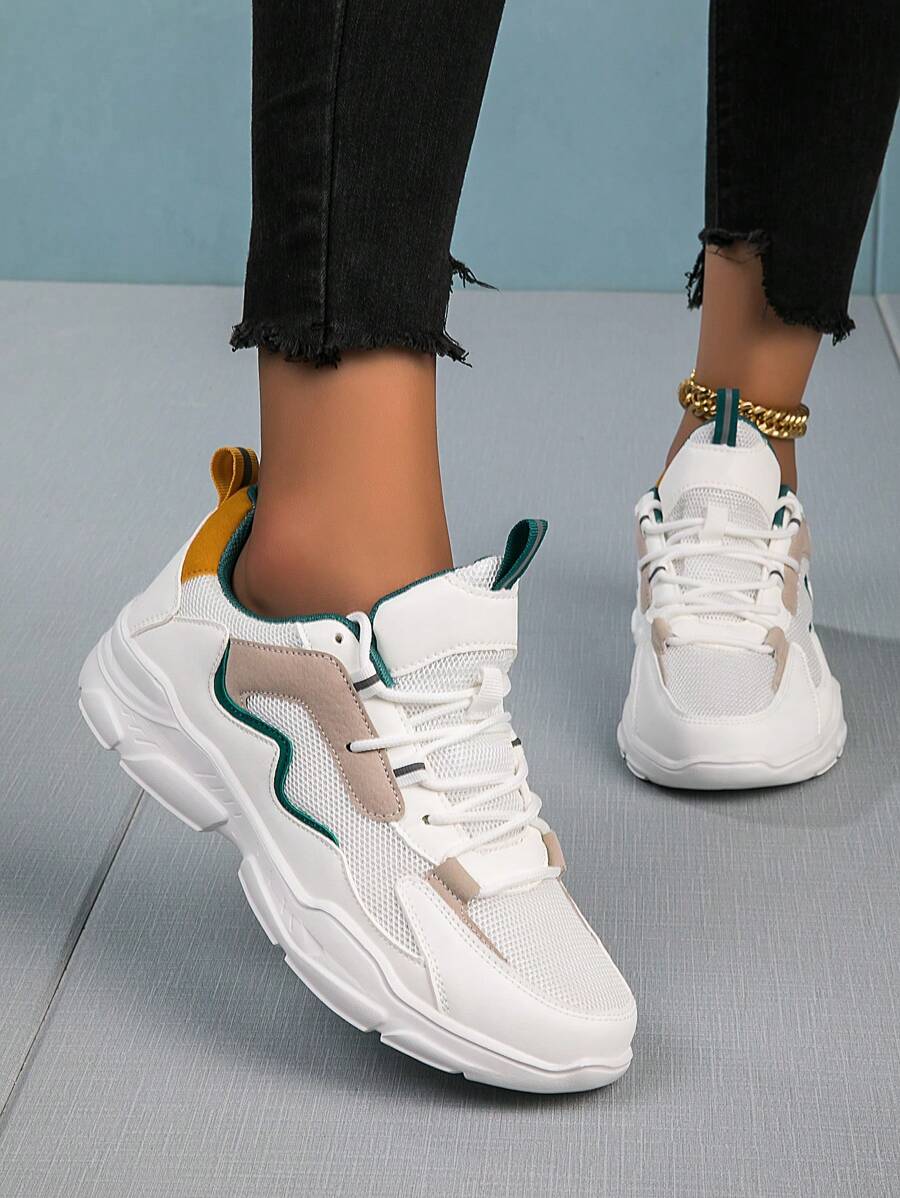 女士女孩透氣輕量低幫運動休閒厚底運動鞋 - 彩色 - 查看 1