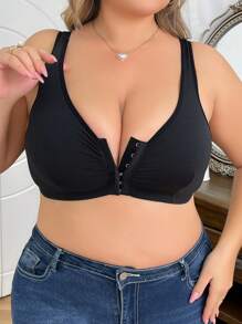 Plus Size Women's Front Closure Vest Style Bra - Black - View 4