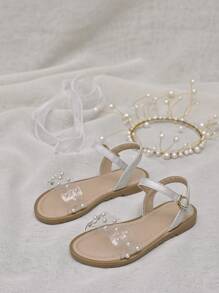 Girls Fashionable & Comfortable Transparent Pearl Wave Style Princess Sandals For Mid/Kids