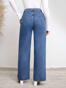 SHEIN Privé Women's Wide Leg Jeans With Flower Print