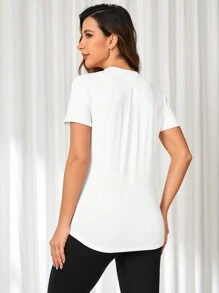 Easithlete 纯色短袖运动T恤健身房女式衬衫 - 白色 - 查看 2