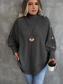 Calvaya Women's Plus Size Button Decorated Turtleneck Sweater Knit Pullover Fall Winter Autumn - Black - View 5