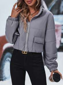 SHEIN Clasi Women's Short Padded Padded Coat For Winter Clothes Fall Cloth For Women - Grey - View 1