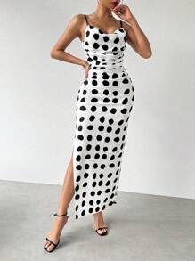 SHEIN Privé Ladies' Polka Dot Printed Spaghetti Strap Dress