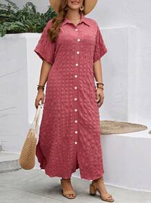 EMERY ROSE Kích thước lớn Của phụ nữ trái cam Ngắn tay Boho Dài Váy sơ mi Cho mùa xuân - trái cam - Xem 3