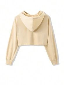 Catsneeze 女士頭骨和字母印花帶束口帽子短款連帽衛衣 - 杏色 - 查看 3