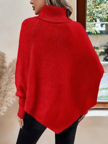 SHEIN Essnce 女款連結裝飾高領蝙蝠袖休閒毛衣 - 紅色 - 查看 2