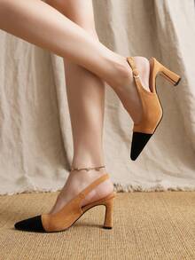 棕色和黑色假麂皮質感的帶扣腳踝高跟鞋 - 棕色 - 查看 2