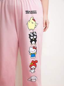 HELLO KITTY AND FRIENDS | SHEIN Plus Cartoon Print Elastic Waist Joggers - Pink - View 6