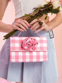 SHEIN MOD 可愛的女性時尚格子手提包 - 粉色 - 查看 1