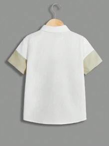 SHEIN Tween Boys' Casual Comfortable Color Blocking Horse Pattern Button-Front Shirt - Khaki - View 2